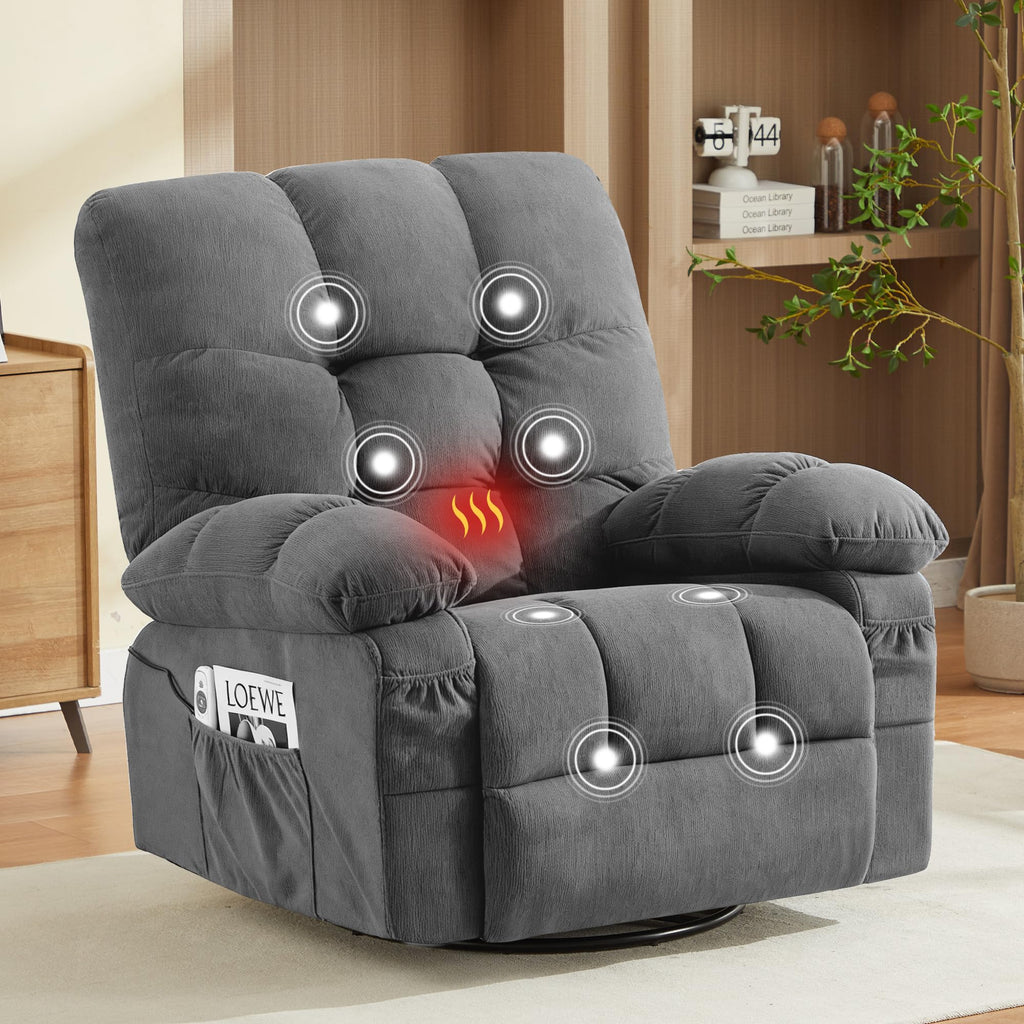 Oversized Swivel Recliner Chair with Vibration & Lumbar Heat M31693