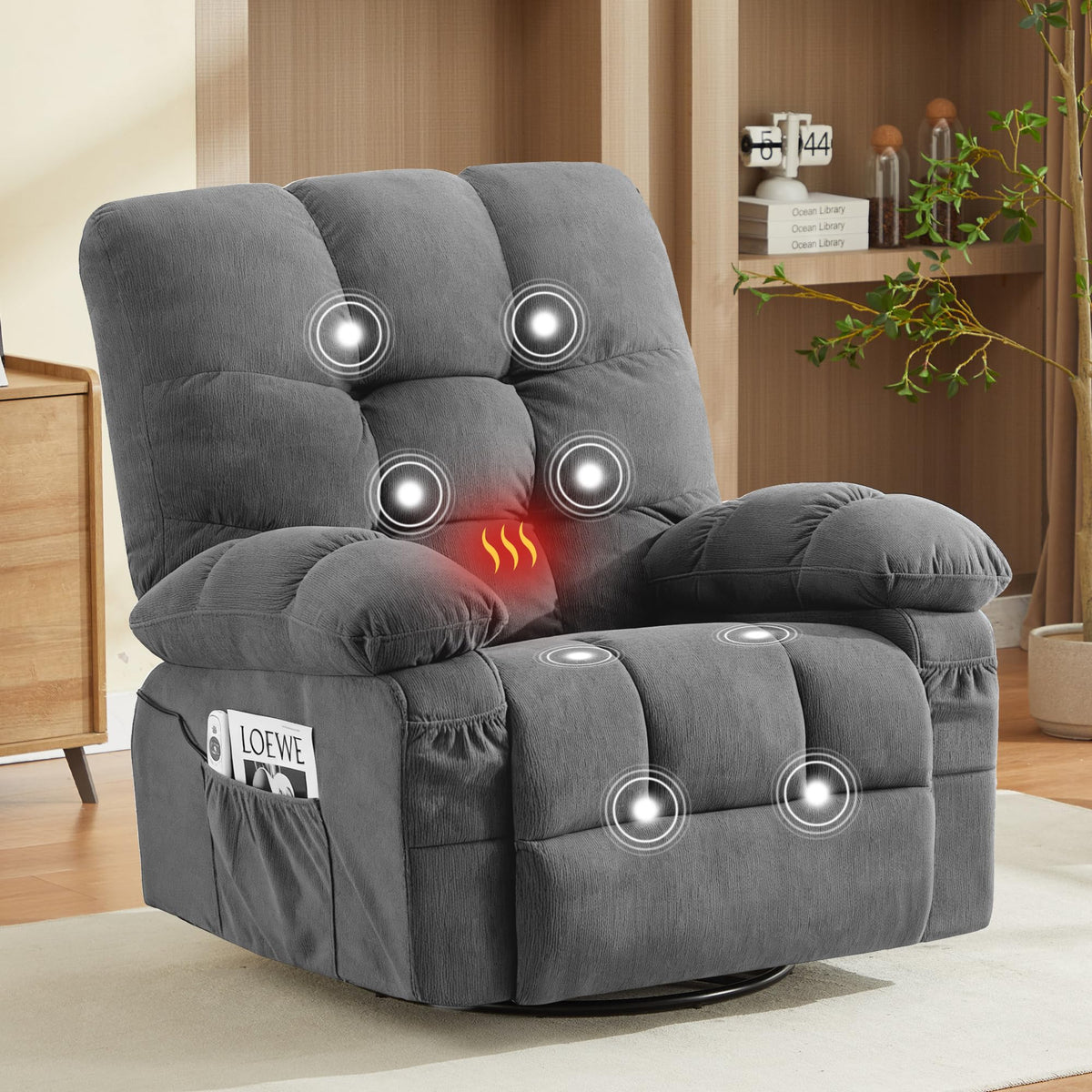 Oversized Swivel Recliner Chair with Vibration & Lumbar Heat M31693