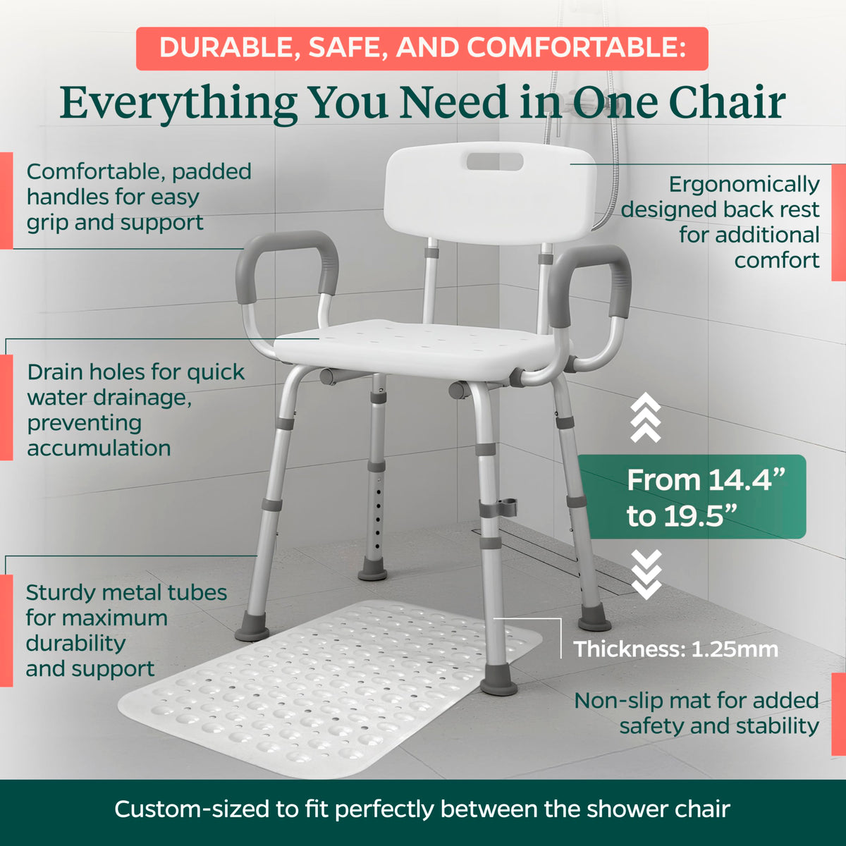 Adjustable Shower Chair with Mat G972