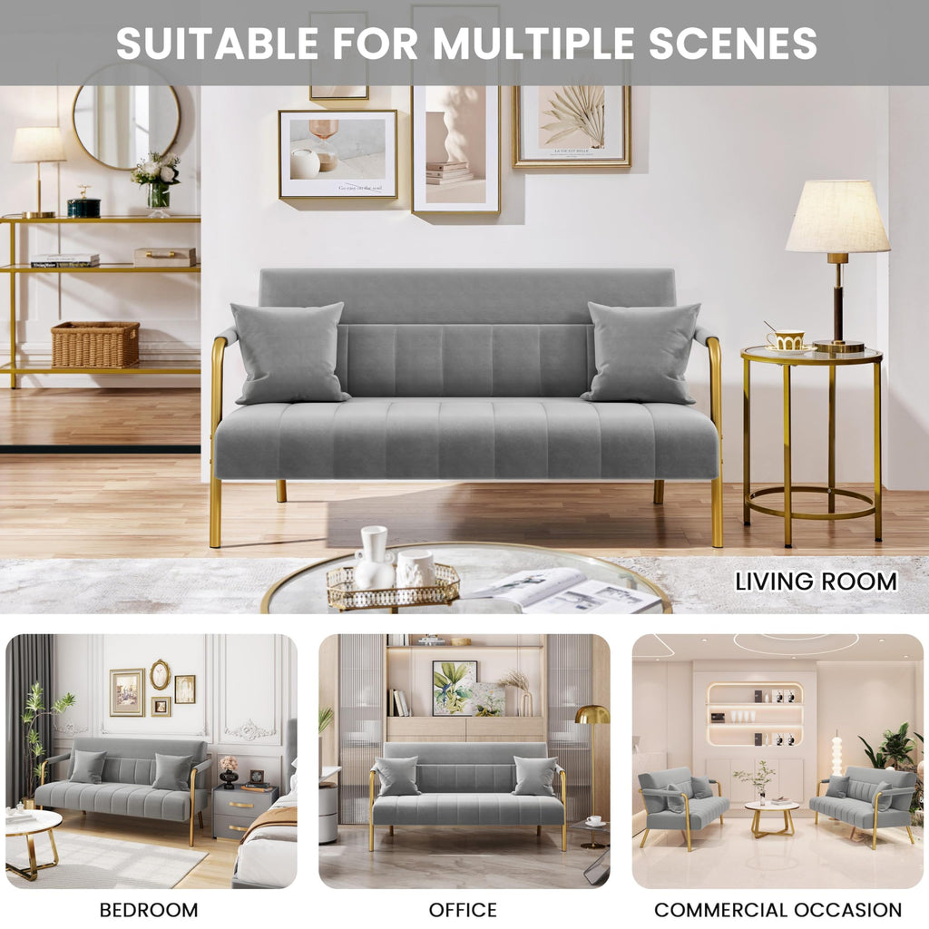 Light Gray 2 Seater Sofa with Gold-Tone Legs X518244