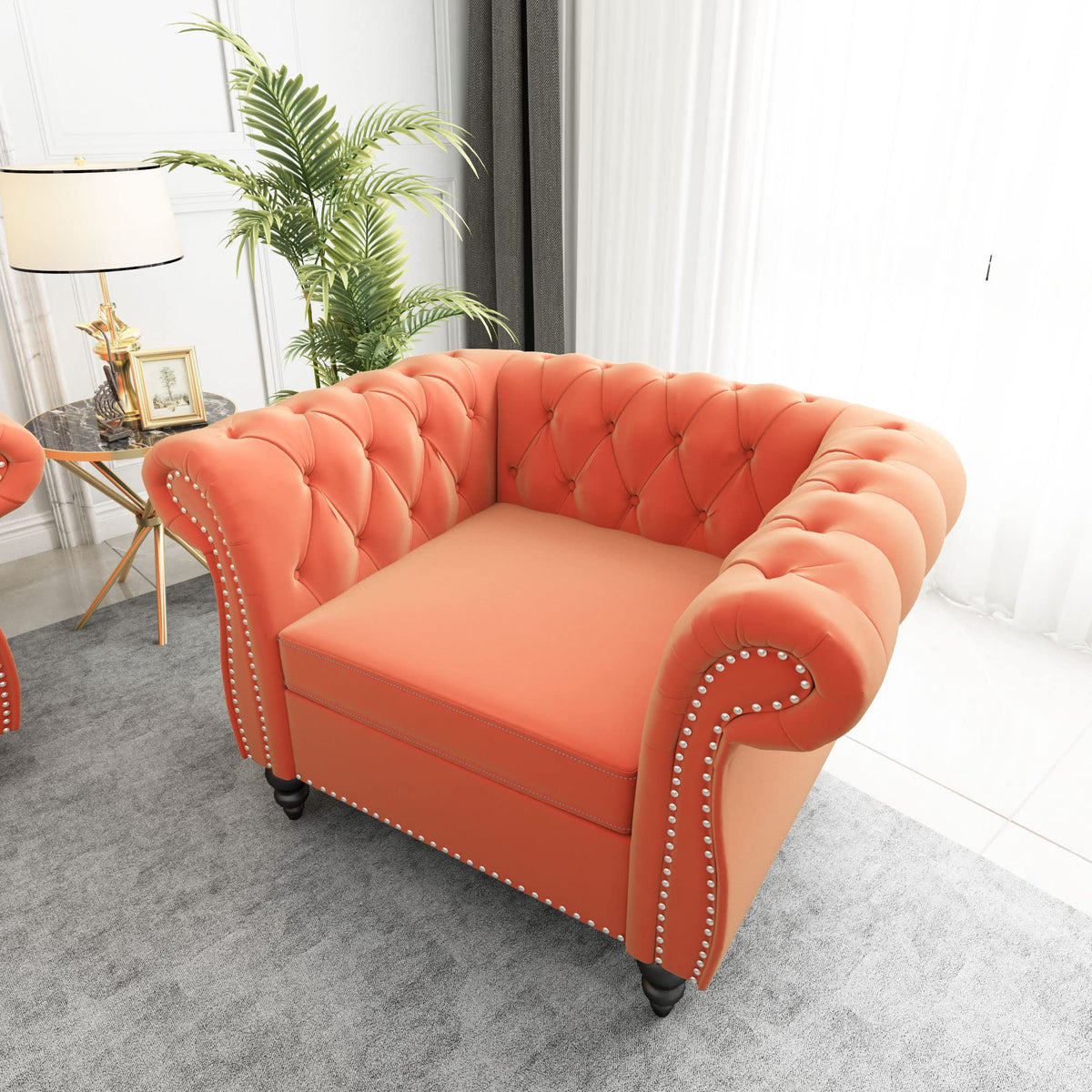 Orange Velvet Tufted Accent Chair Z6693