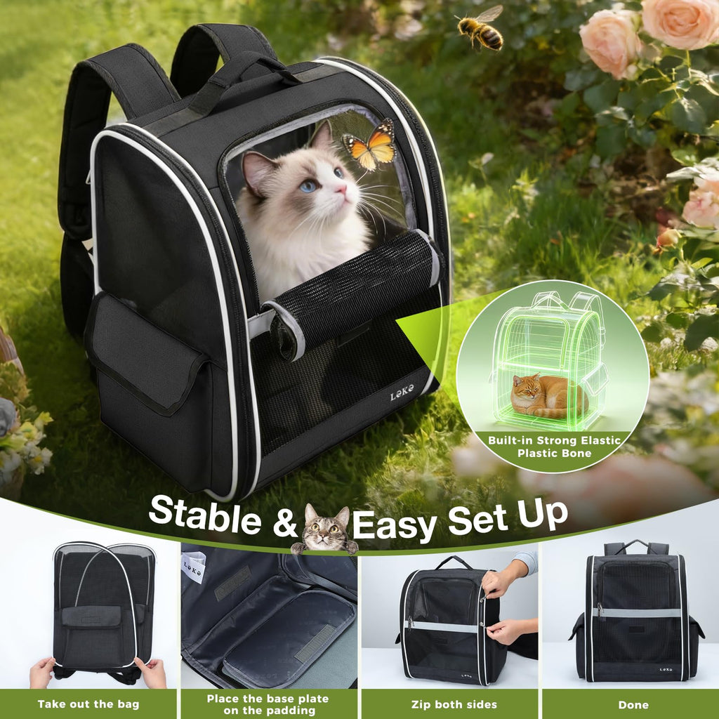 Dog Carrier Backpack for Small Medium Dogs Cats up to 18 lbs, Breathable Pet Backpack Carrier with 3 Entrances N634