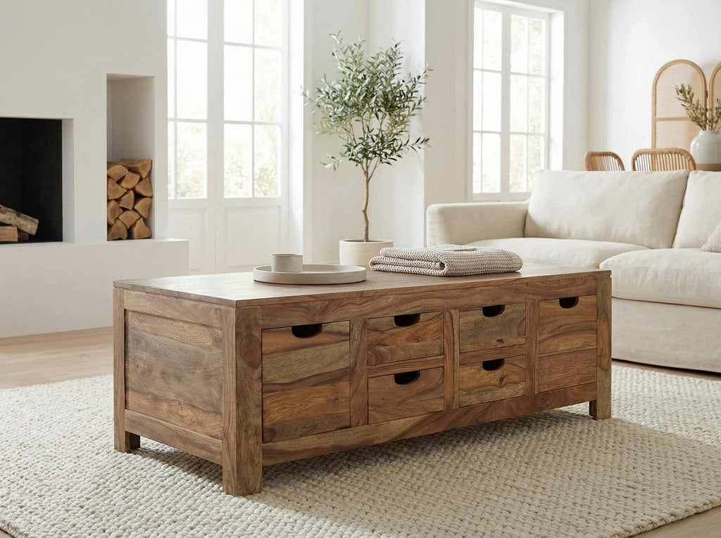 Brown 6 Drawer Solid Wood Coffee Table W15500