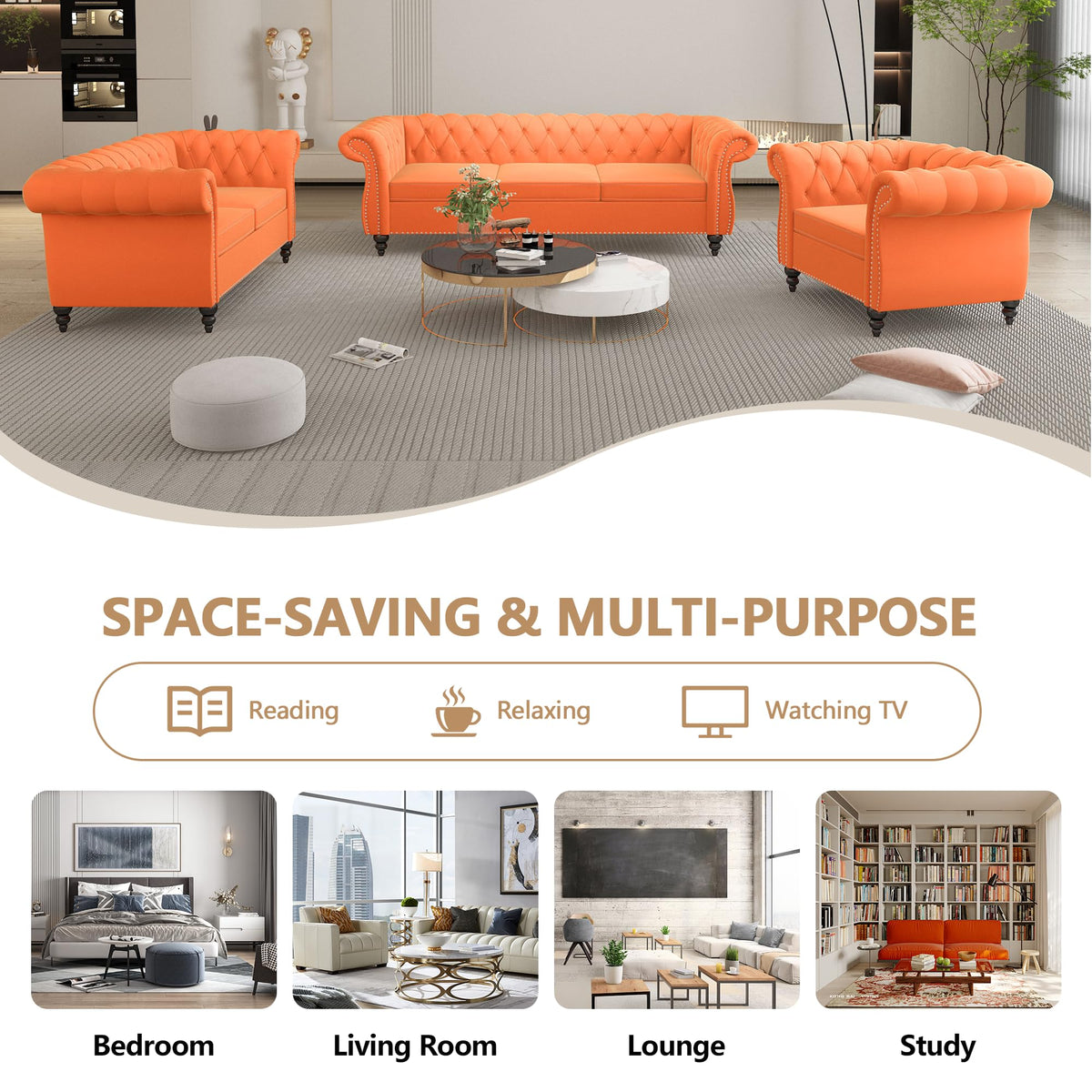 Orange Velvet Tufted Accent Chair Z6693