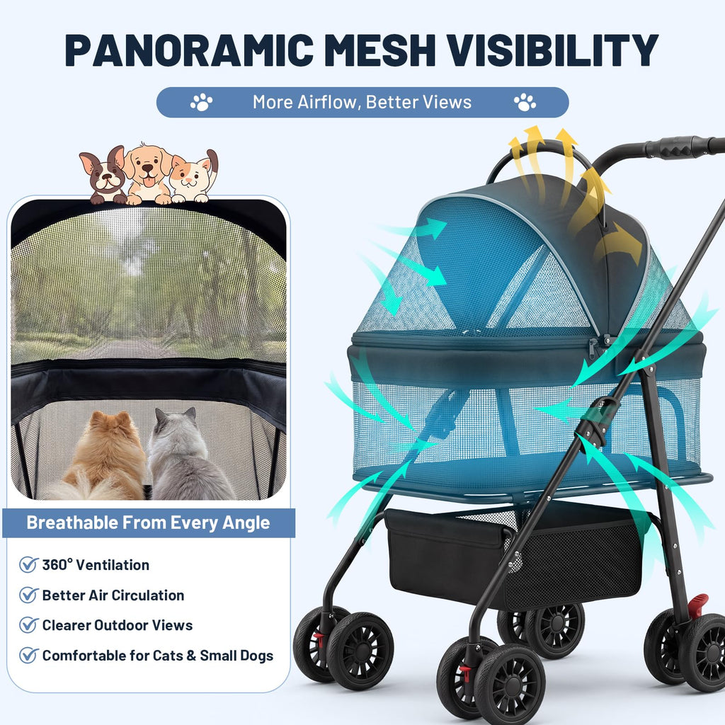 Foldable Pet Stroller with Detachable Carrier O9144
