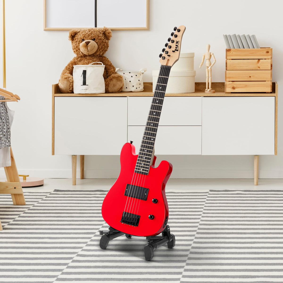30” Electric Guitar Kit with Amp Cable, 6 Picks, Solid Wood Body, Red F97896