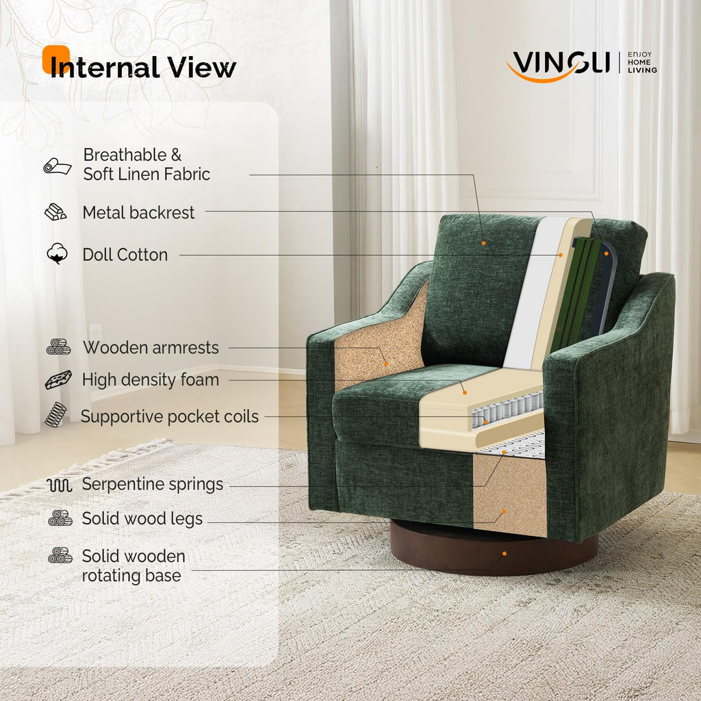 Chenille Green Swivel Accent Chairs Set of 2 U23605