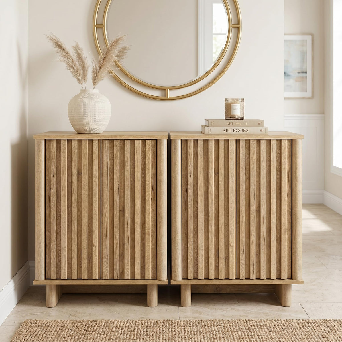 Brown Oak Fluted Sideboard Buffet Cabinet R149408