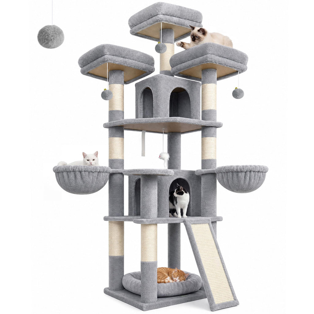 70 Inch Light Grey Cat Tree with Scratching Post K659