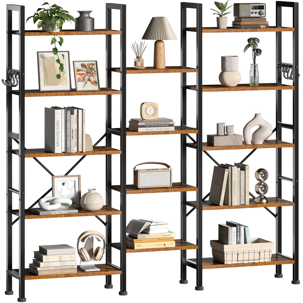5 Tier Wide Bookshelf with 6 Hooks M588