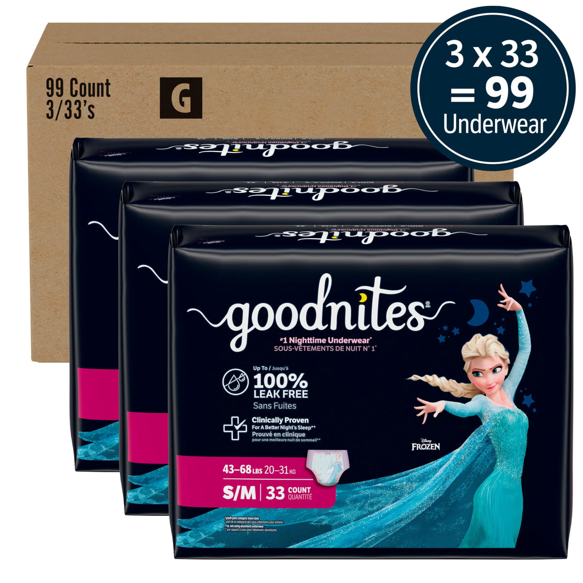 Girls Nighttime Underwear Size S/M 99 Ct S452