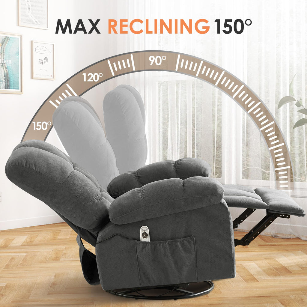 Oversized Swivel Recliner Chair with Vibration & Lumbar Heat M31693