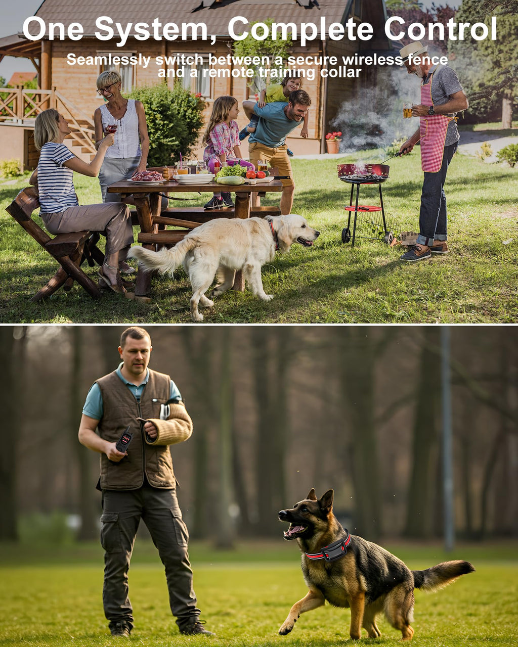 Wireless Dog Fence System 2-in-1 Pet Containment Training Collar IPX6 Waterproof Rechargeable Black Red Y359362