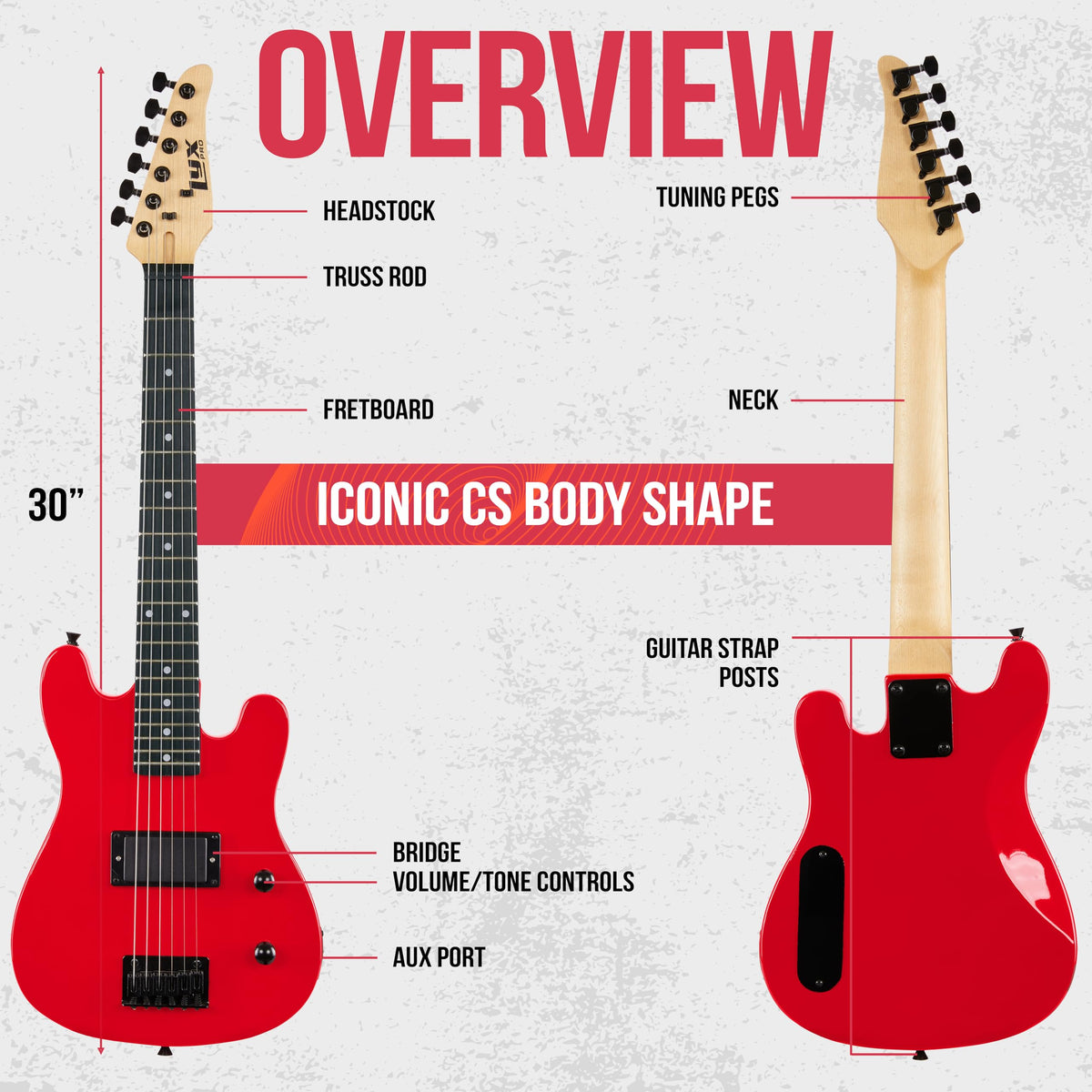 30” Electric Guitar Kit with Amp Cable, 6 Picks, Solid Wood Body, Red F97896