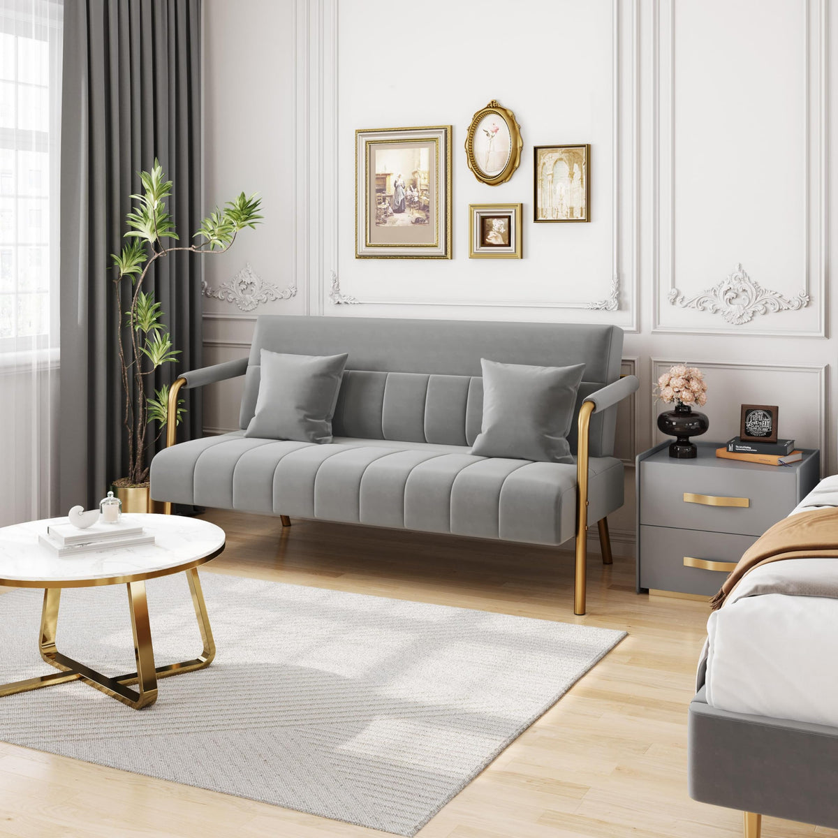 Light Gray 2 Seater Sofa with Gold-Tone Legs X518244