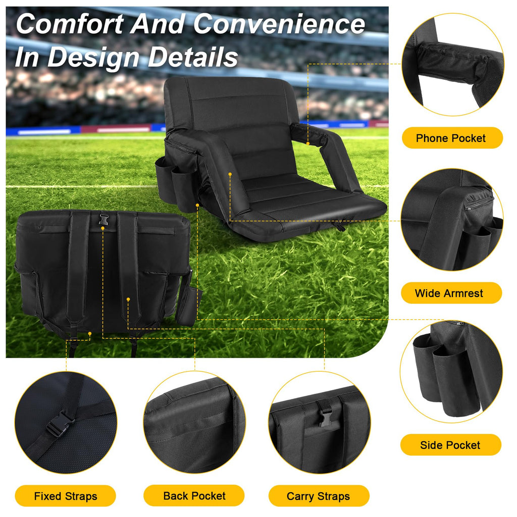 2 Pack Wide Waterproof Folding Stadium Seats with Back Support C609010