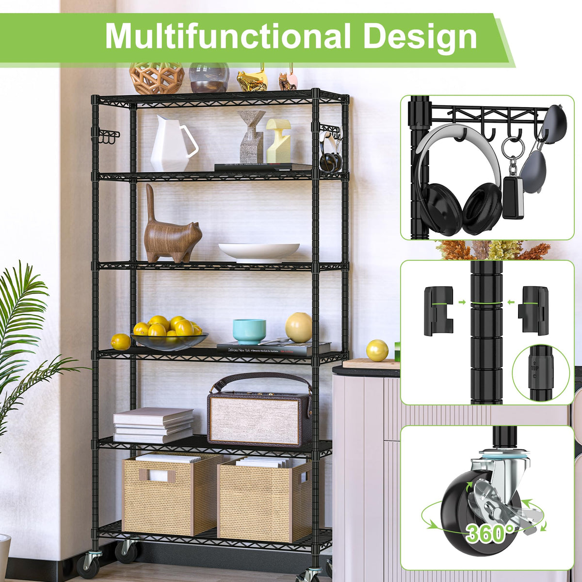6 Tier Wire Metal Shelving Rack with Wheels R687