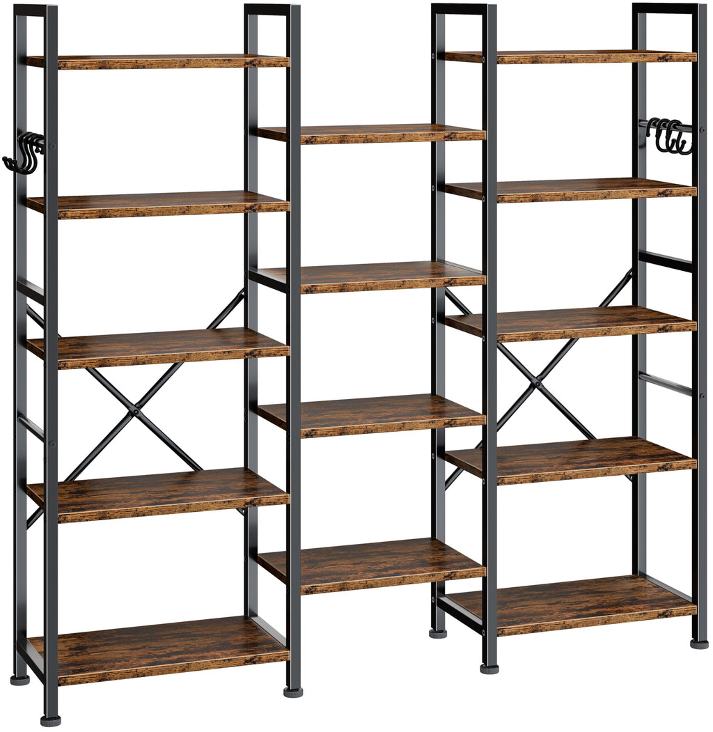 5 Tier Wide Bookshelf with 6 Hooks M588