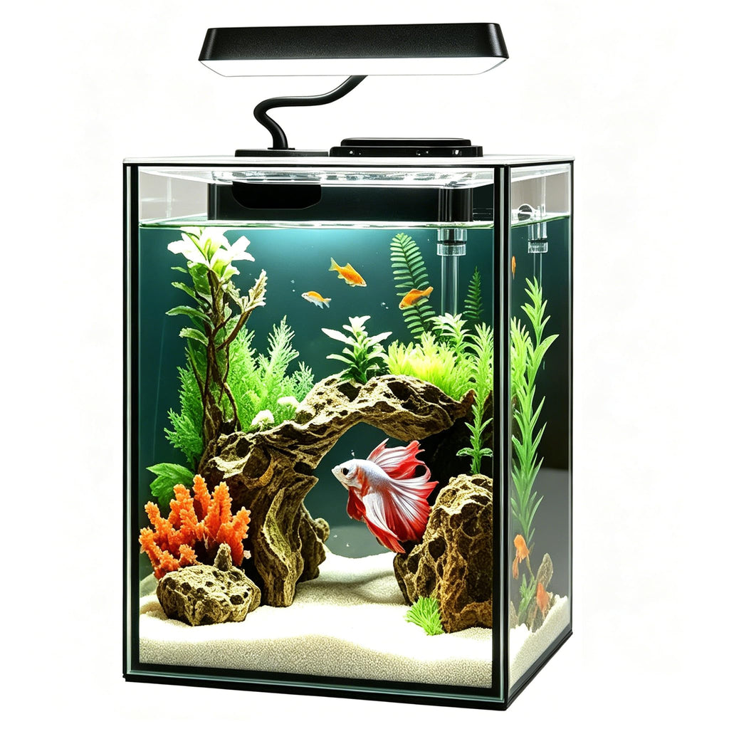 1.5 Gallon Glass Betta Aquarium Starter Kit with LED Light and Power Filter I5756
