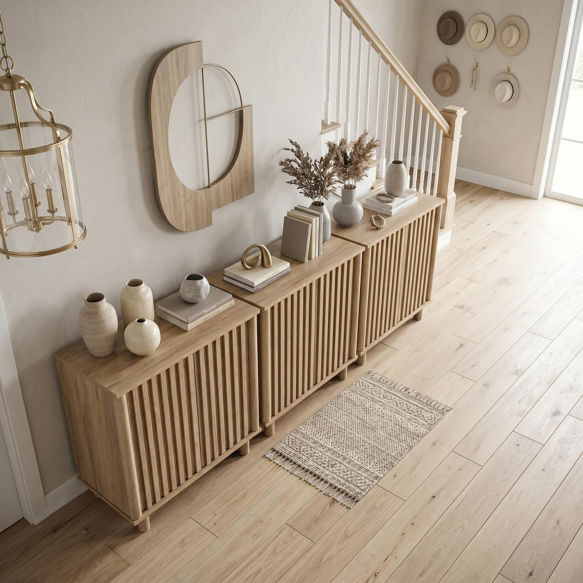 Brown Oak Fluted Sideboard Buffet Cabinet R149408