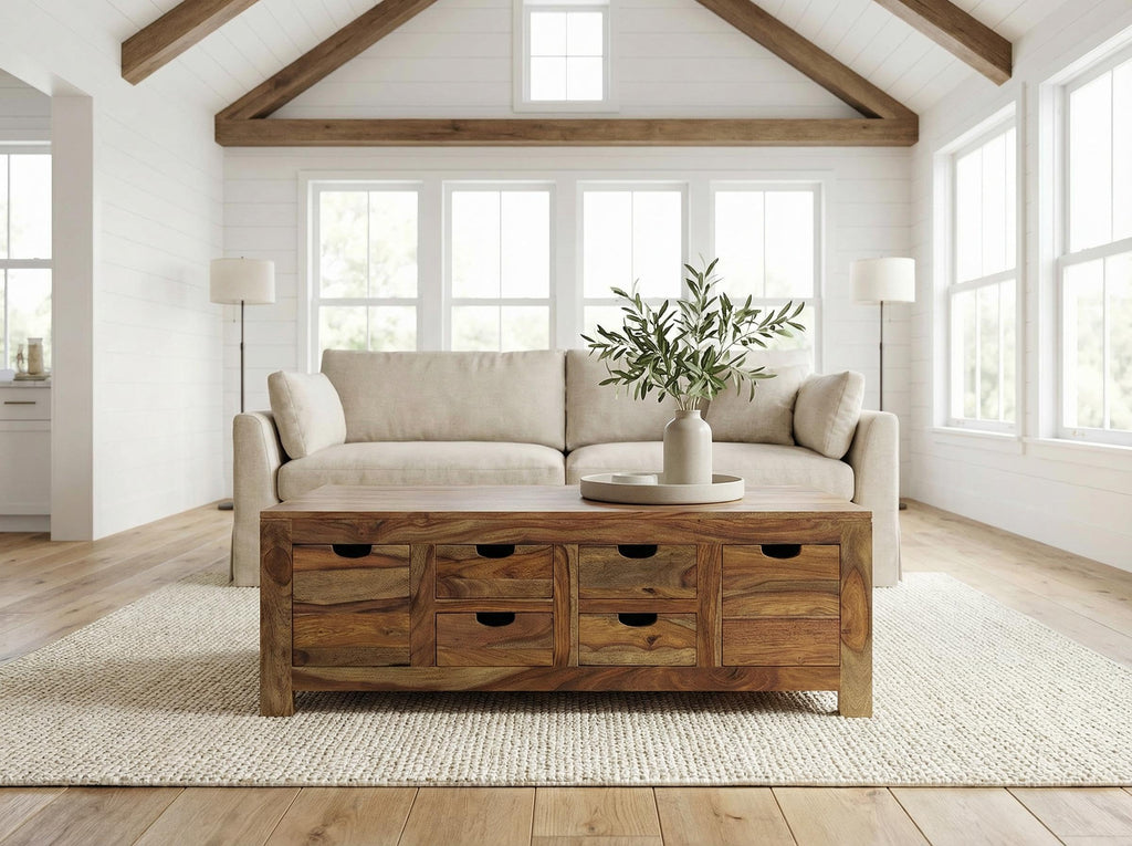Brown 6 Drawer Solid Wood Coffee Table W15500