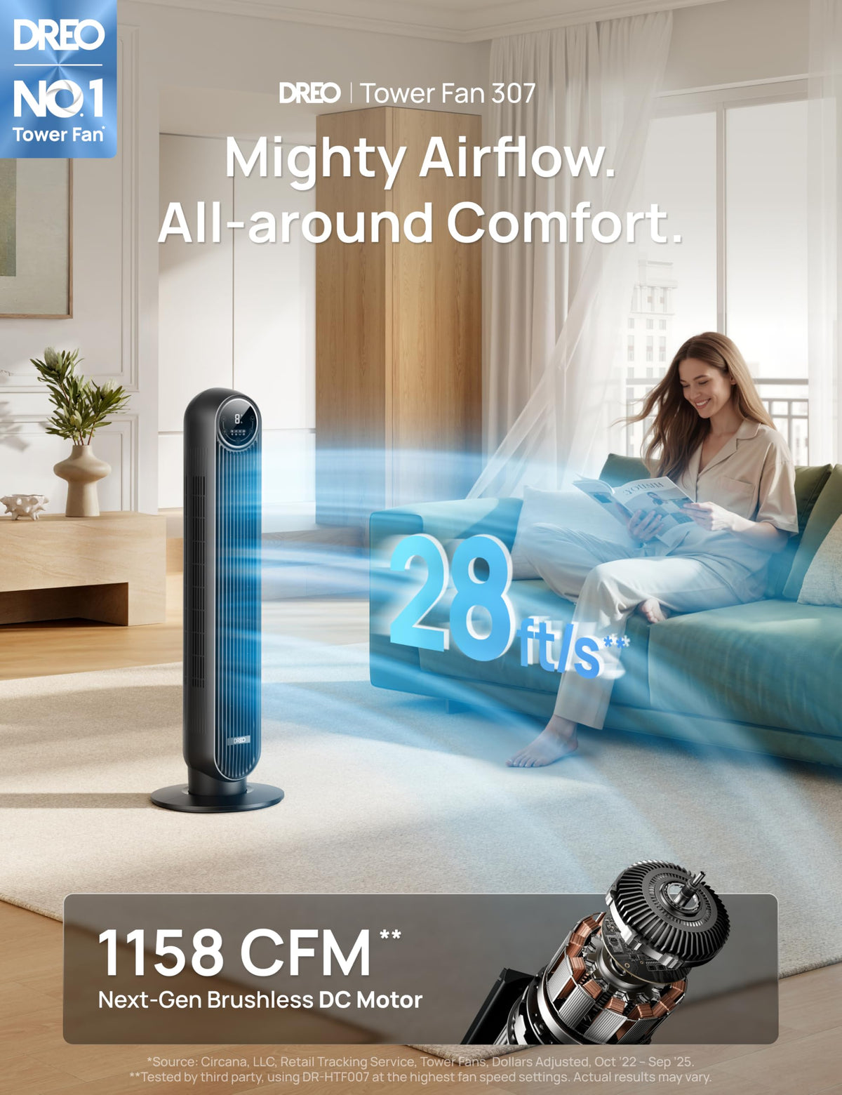 Ultra Quiet Tower Fan, 8 Speeds O1360