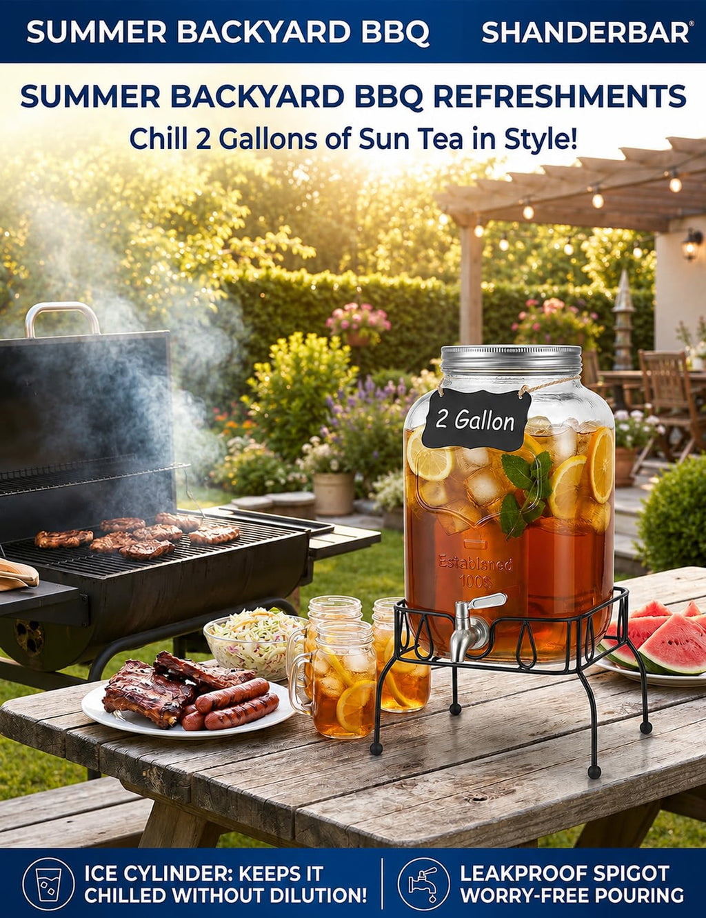 2 Gallon Glass Drink Dispenser with Stand and Lid L2258