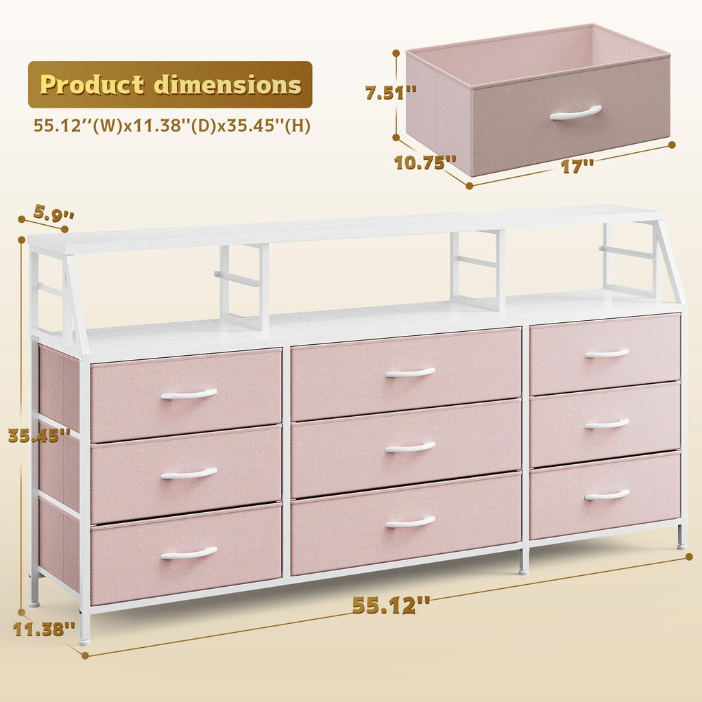 Pink 9 Fabric Drawer Dresser K308673