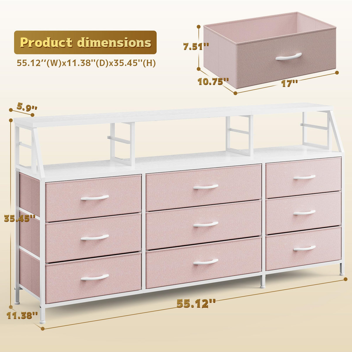 Pink 9 Fabric Drawer Dresser K308673