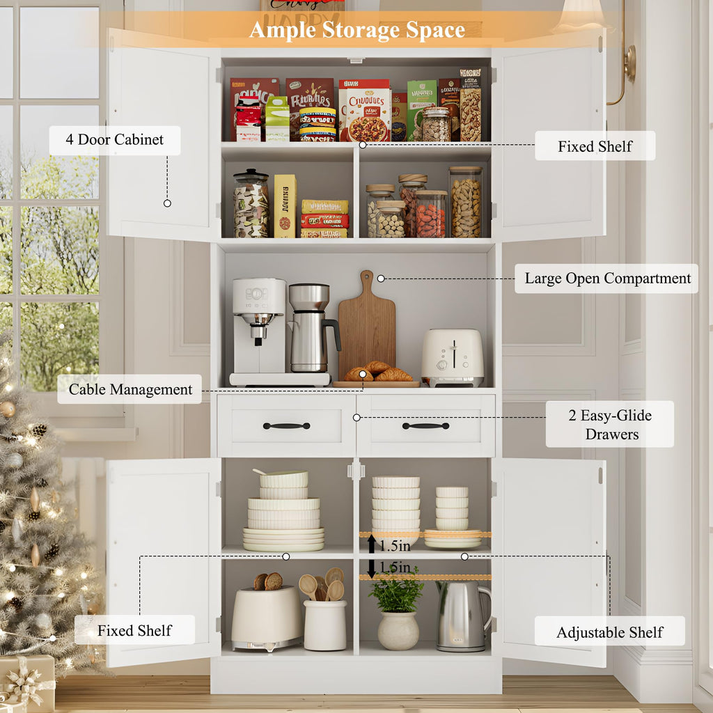 White Tall Wood Kitchen Pantry Storage Cabinet S924625