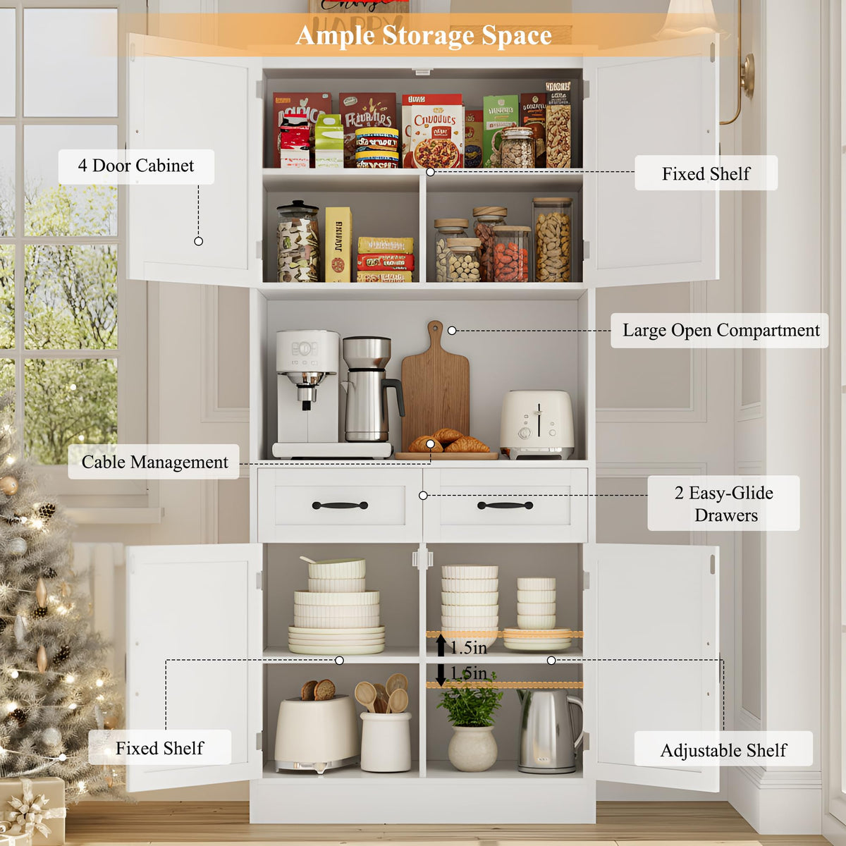 White Tall Wood Kitchen Pantry Storage Cabinet S924625