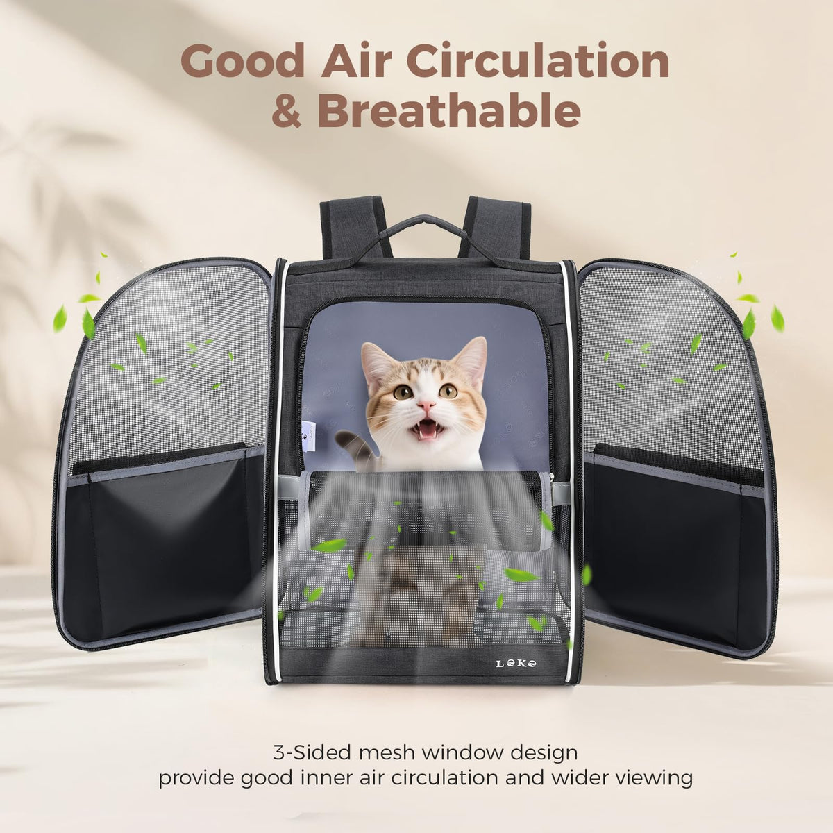 Dog Carrier Backpack for Small Medium Dogs Cats up to 18 lbs, Breathable Pet Backpack Carrier with 3 Entrances N634