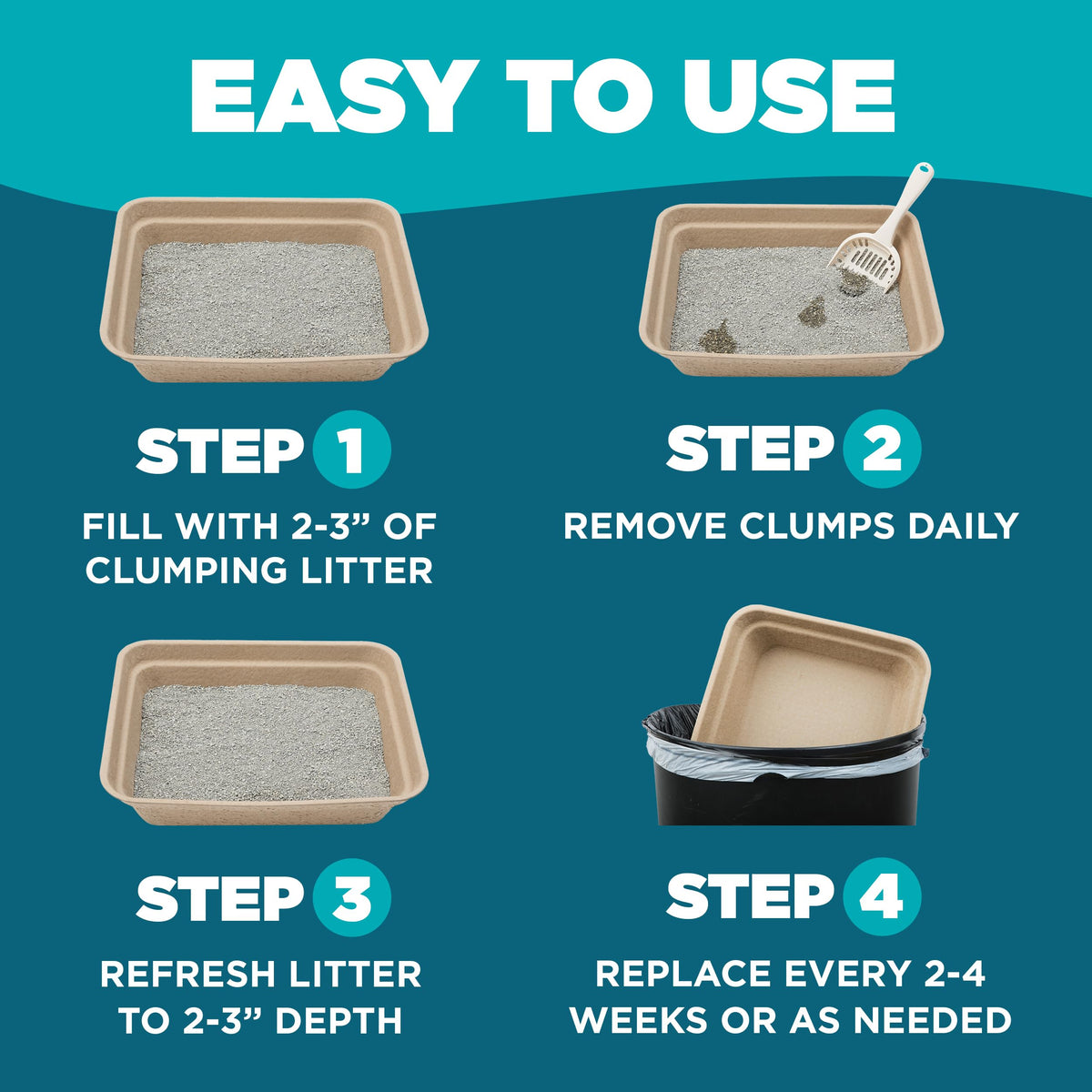 Disposable Cat Litter Box 5-Pack Large Biodegradable Recycled Pulp B65791