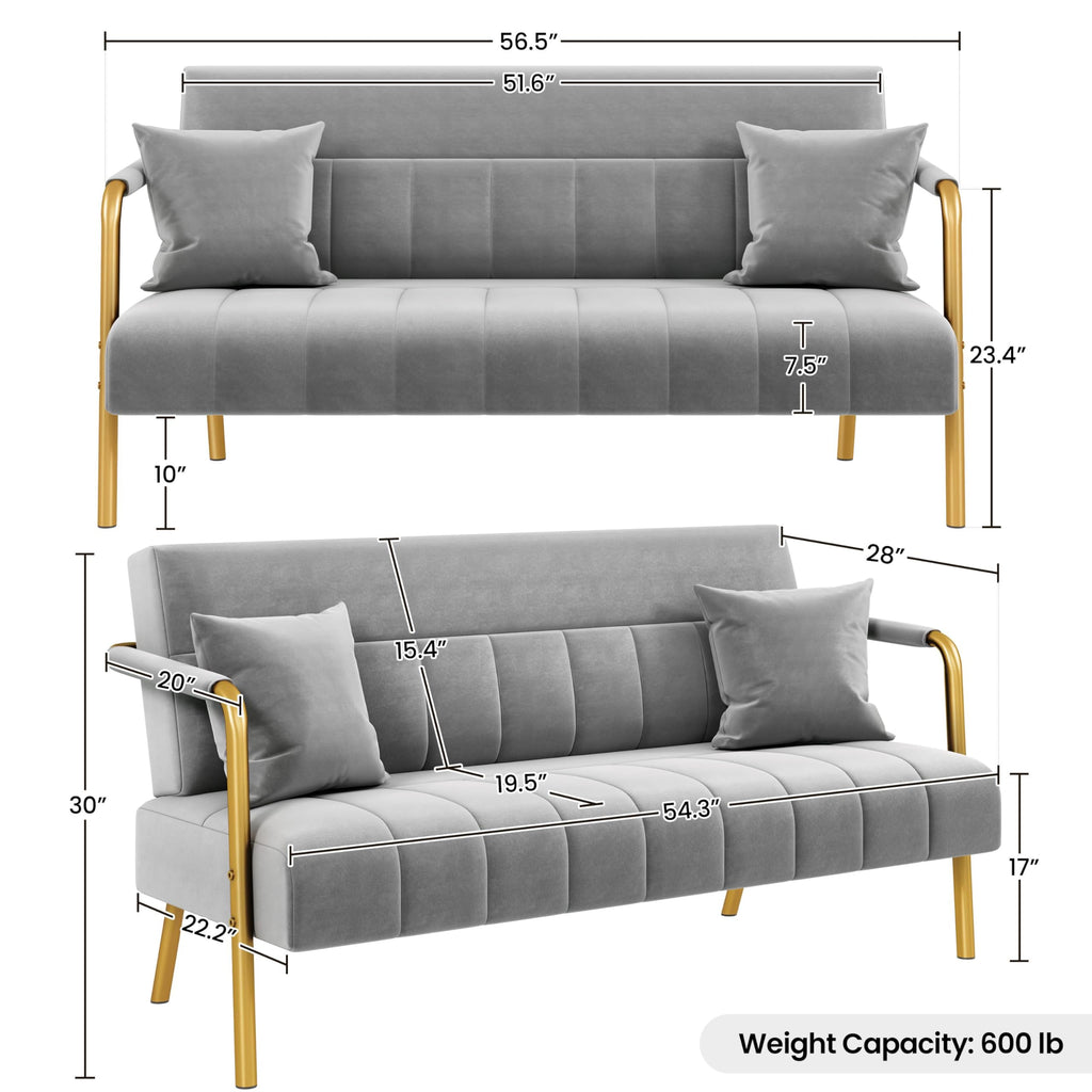 Light Gray 2 Seater Sofa with Gold-Tone Legs X518244