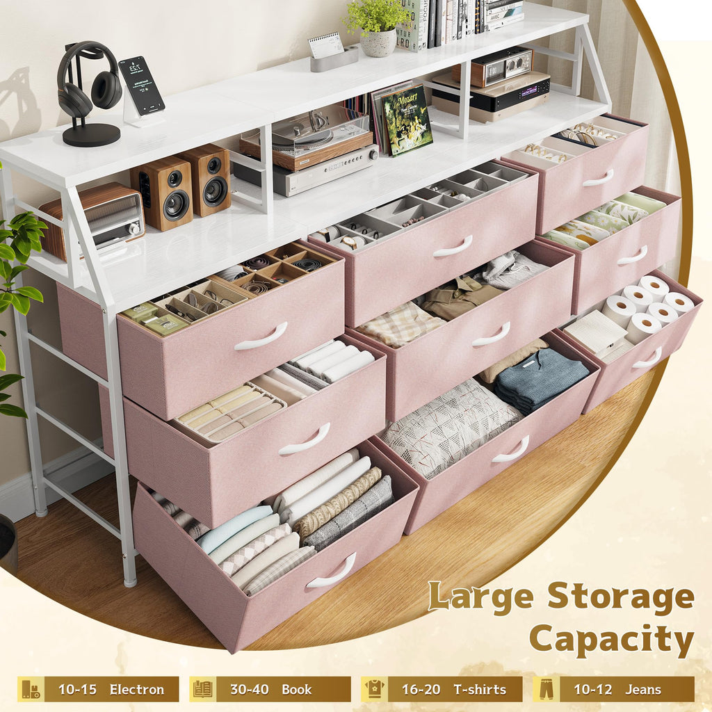 Pink 9 Fabric Drawer Dresser K308673
