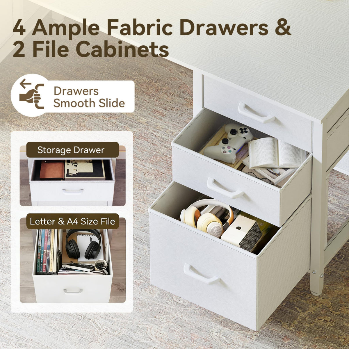 63 inch Computer Desk with 6 Fabric Drawers D658725
