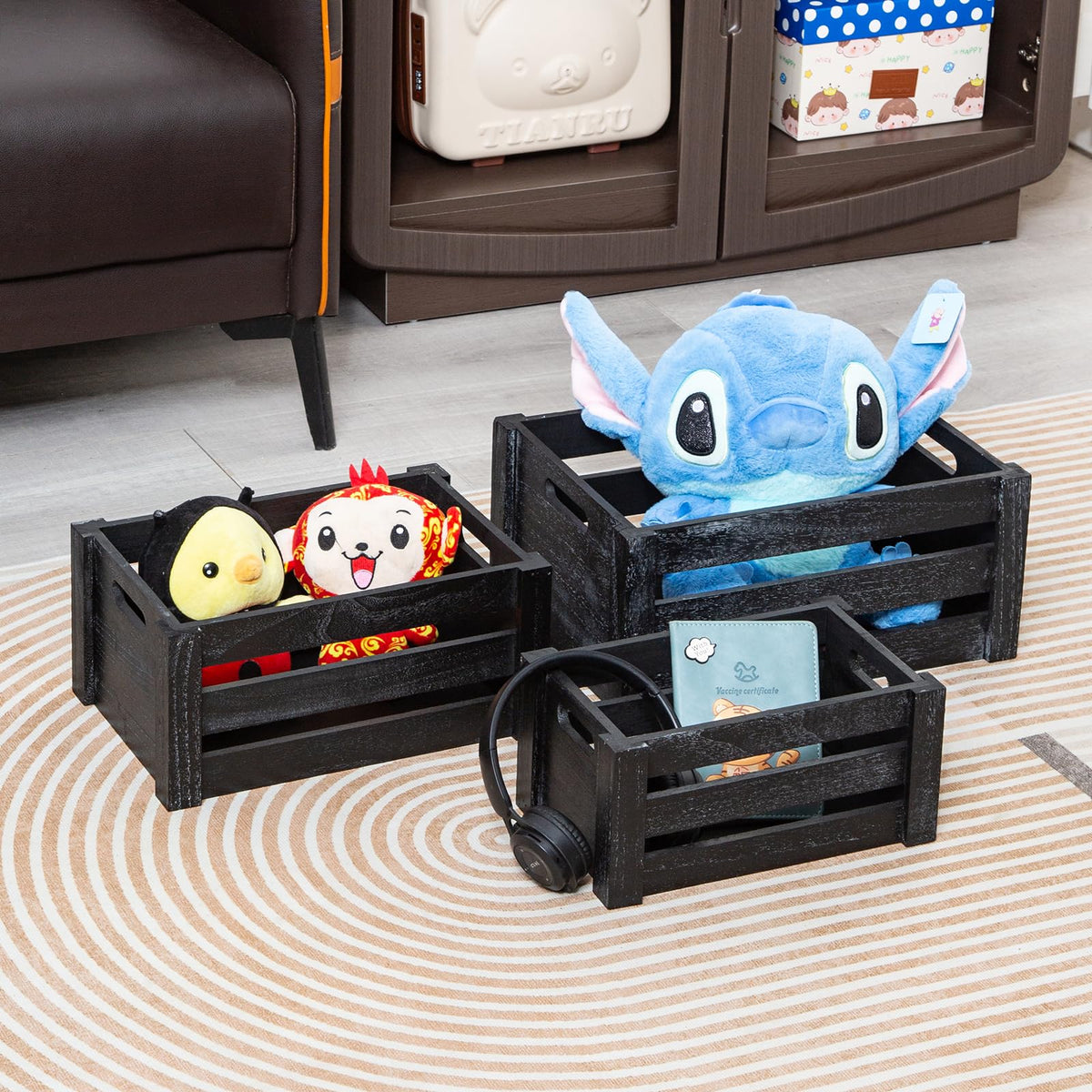Set of 3 Nesting Wooden Crates with Handles H499904