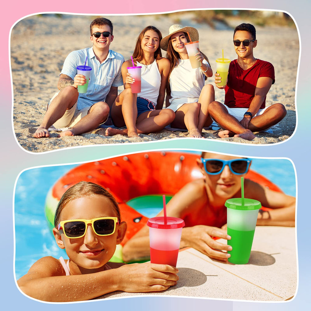 24 Pack Clear Plastic Tumblers with Lids and Straws B815563