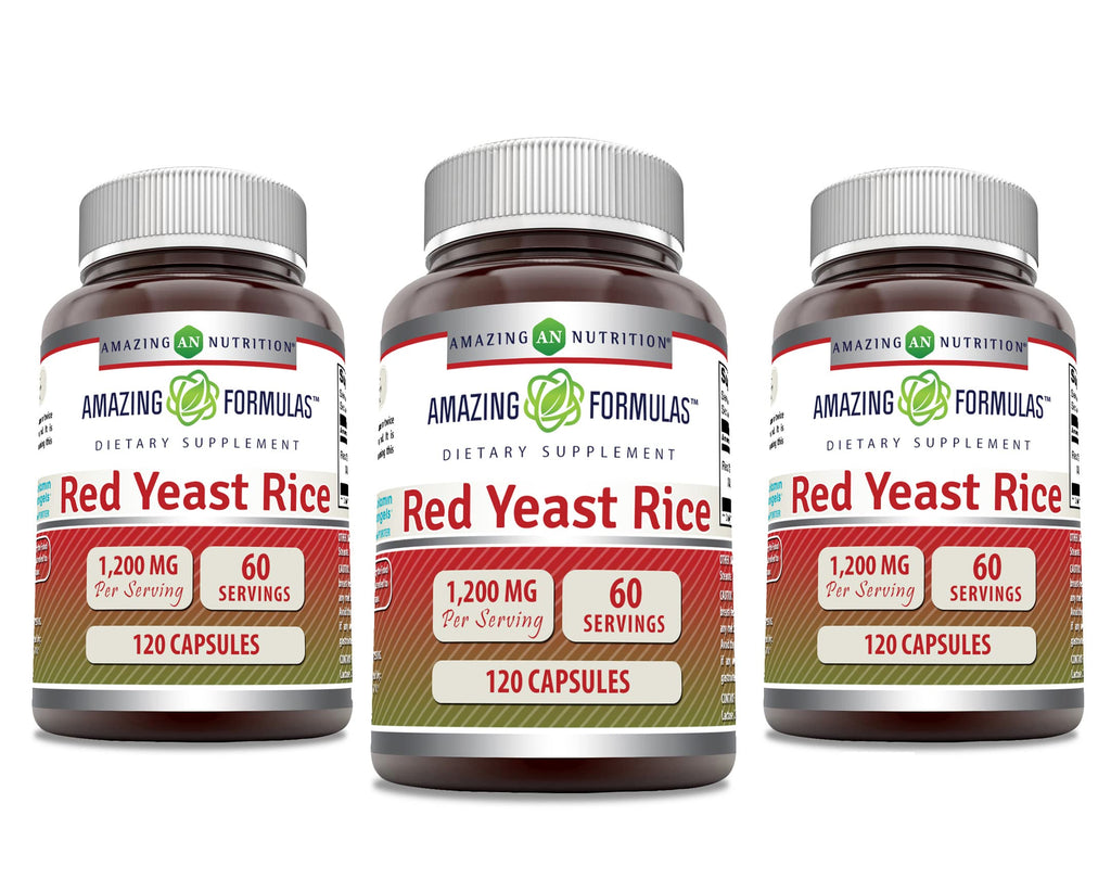 Red Yeast Rice 1200mg Capsules Supplement 120 Count 3 Pack T940