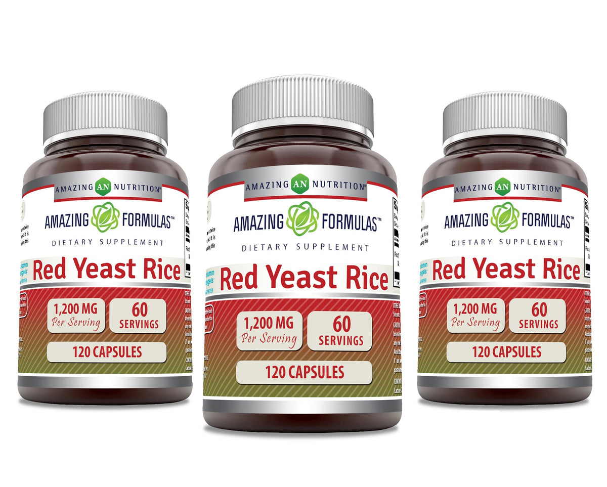Red Yeast Rice 1200mg Capsules Supplement 120 Count 3 Pack T940