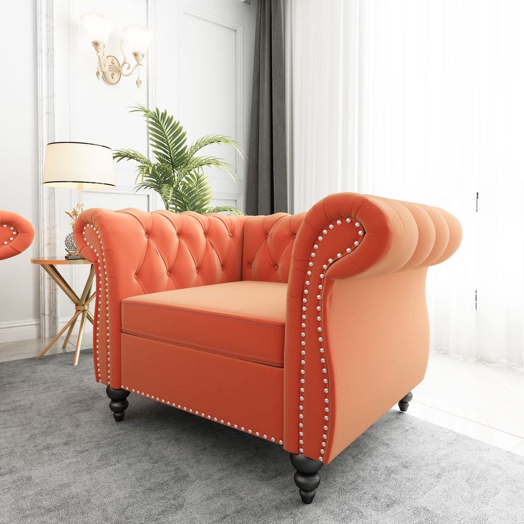 Orange Velvet Tufted Accent Chair Z6693