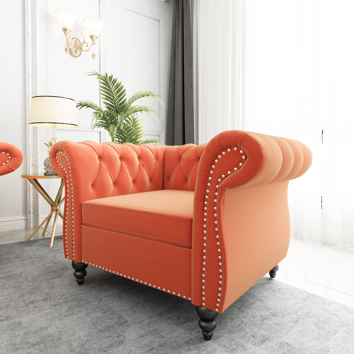 Orange Velvet Tufted Accent Chair Z6693