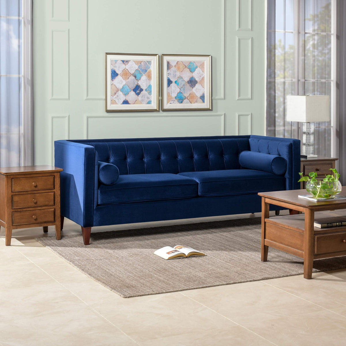 84" Navy Blue Velvet Tufted Sofa S900