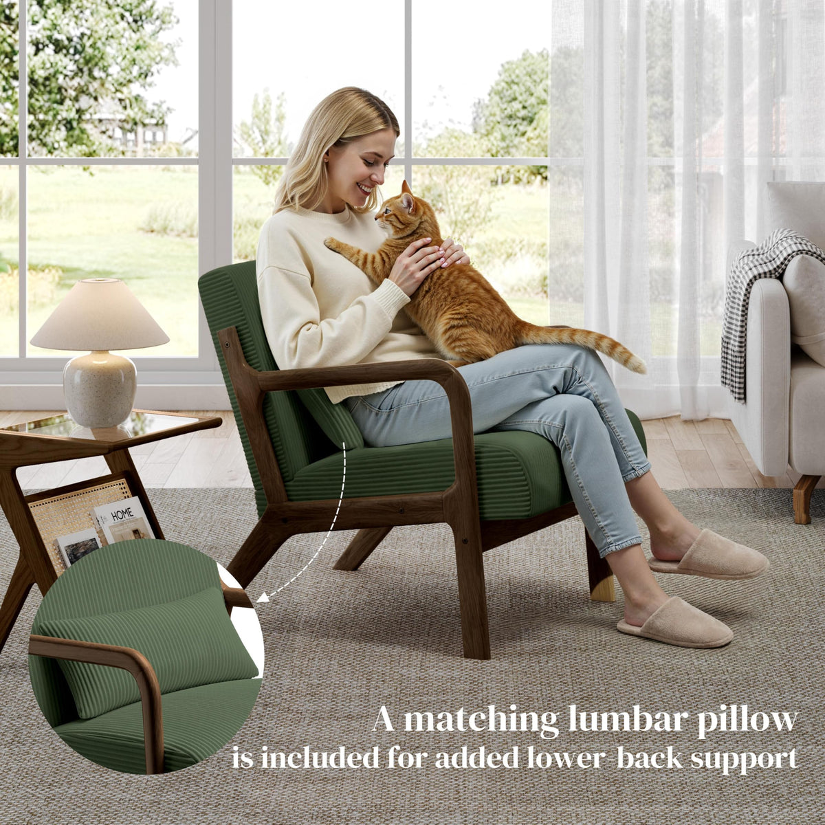 Dark Green Corduroy Accent Chair Set of 2 T9555