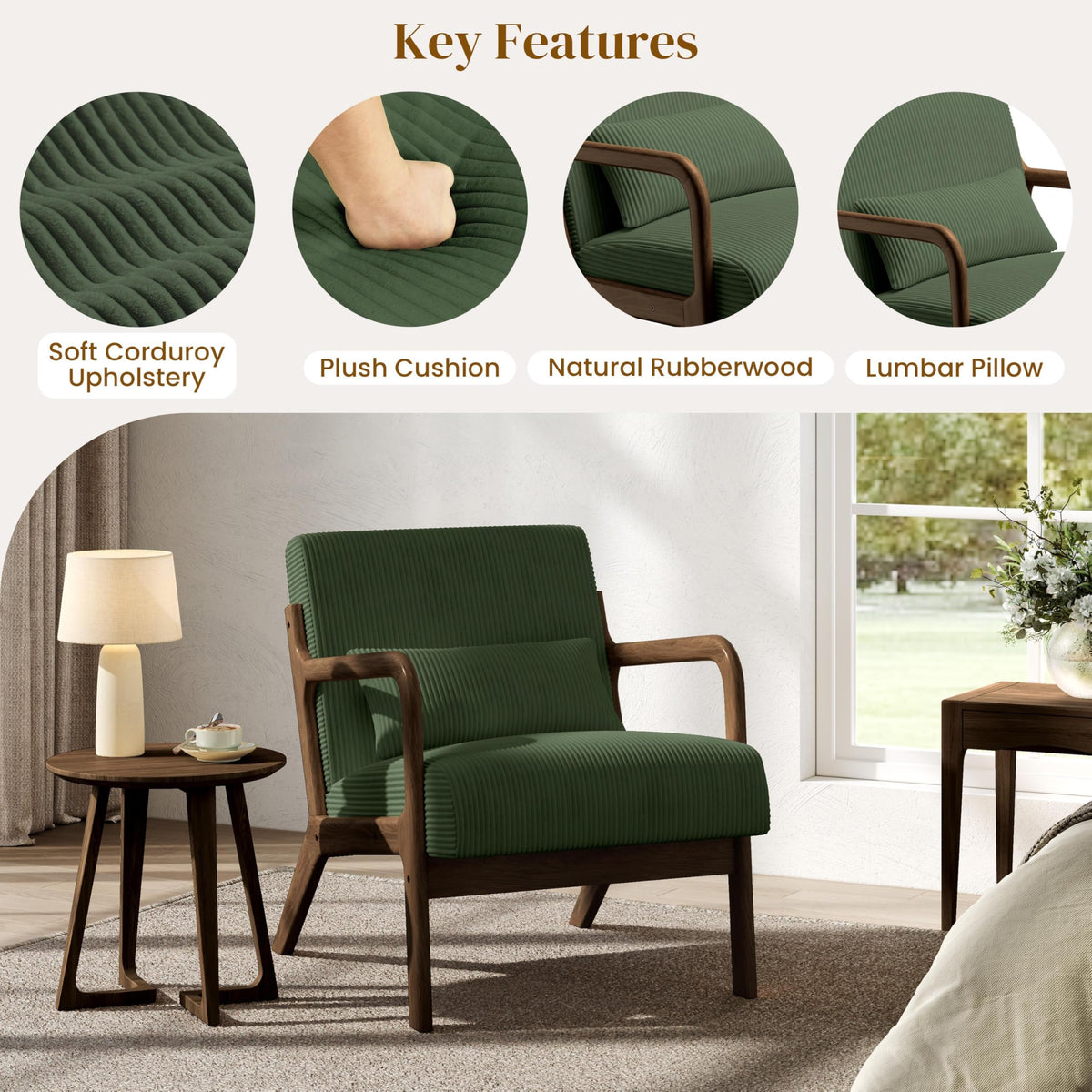 Dark Green Corduroy Accent Chair Set of 2 T9555