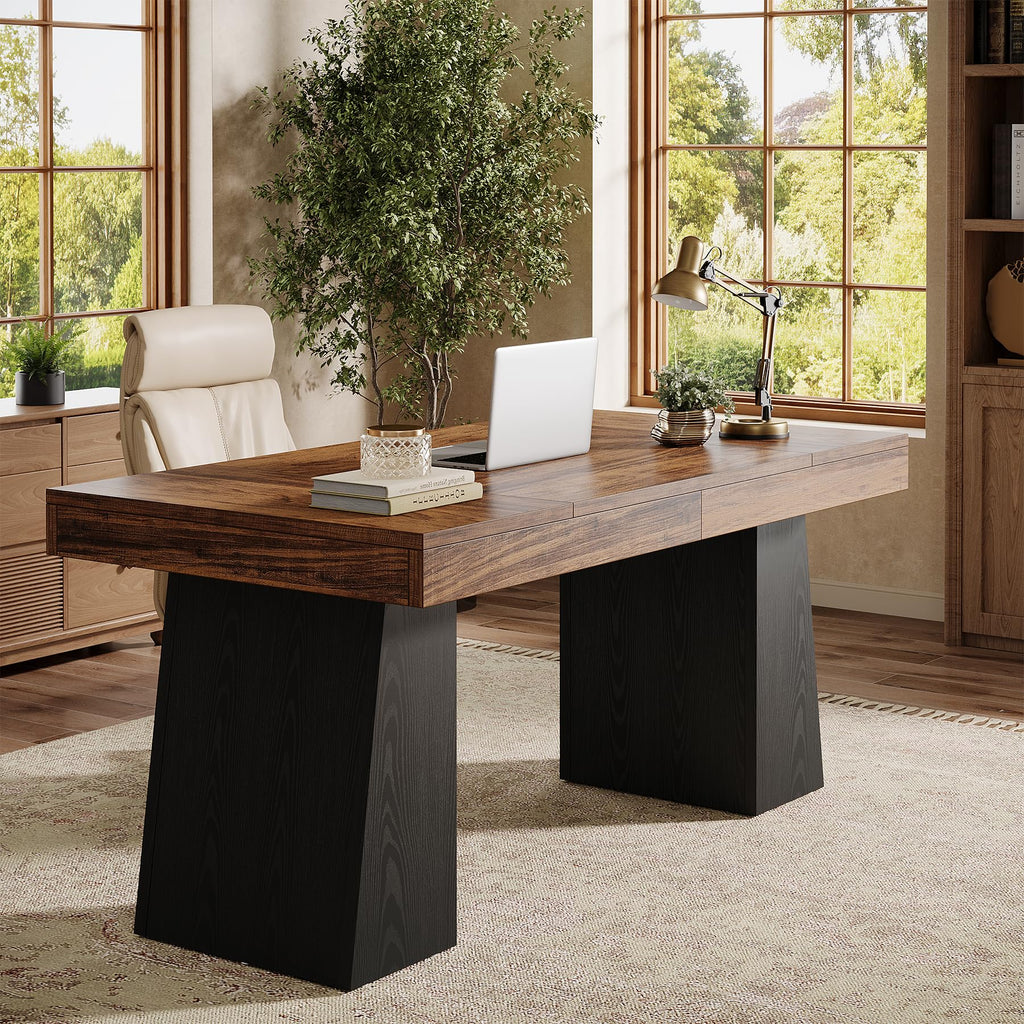 55" Wooden Office Desk with Double Pedestal U990445