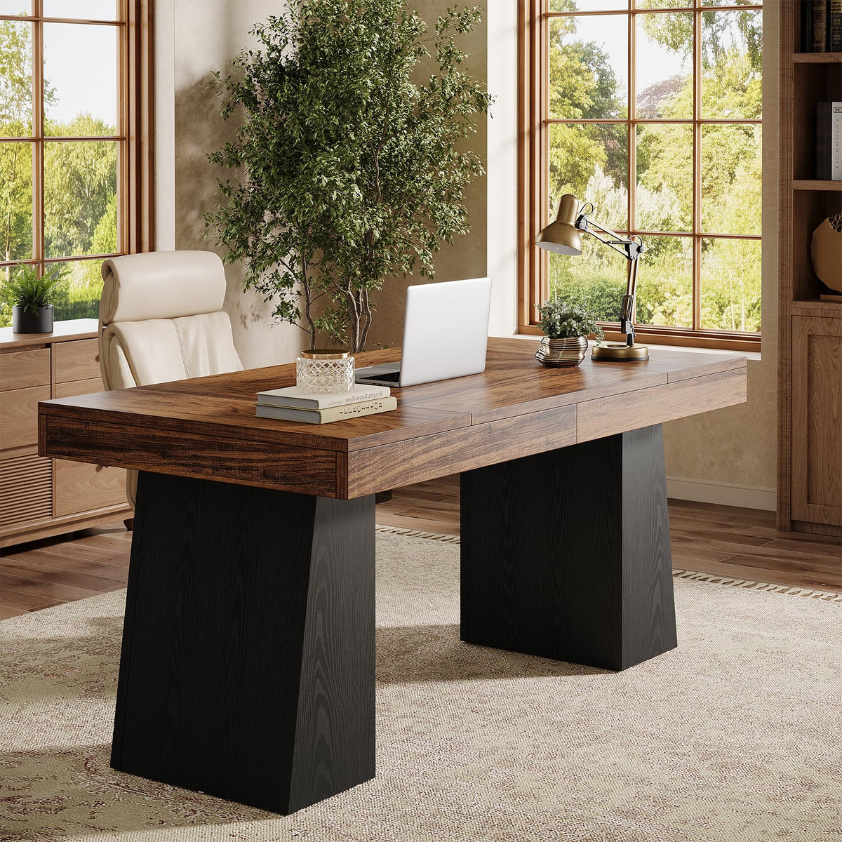 55" Wooden Office Desk with Double Pedestal U990445
