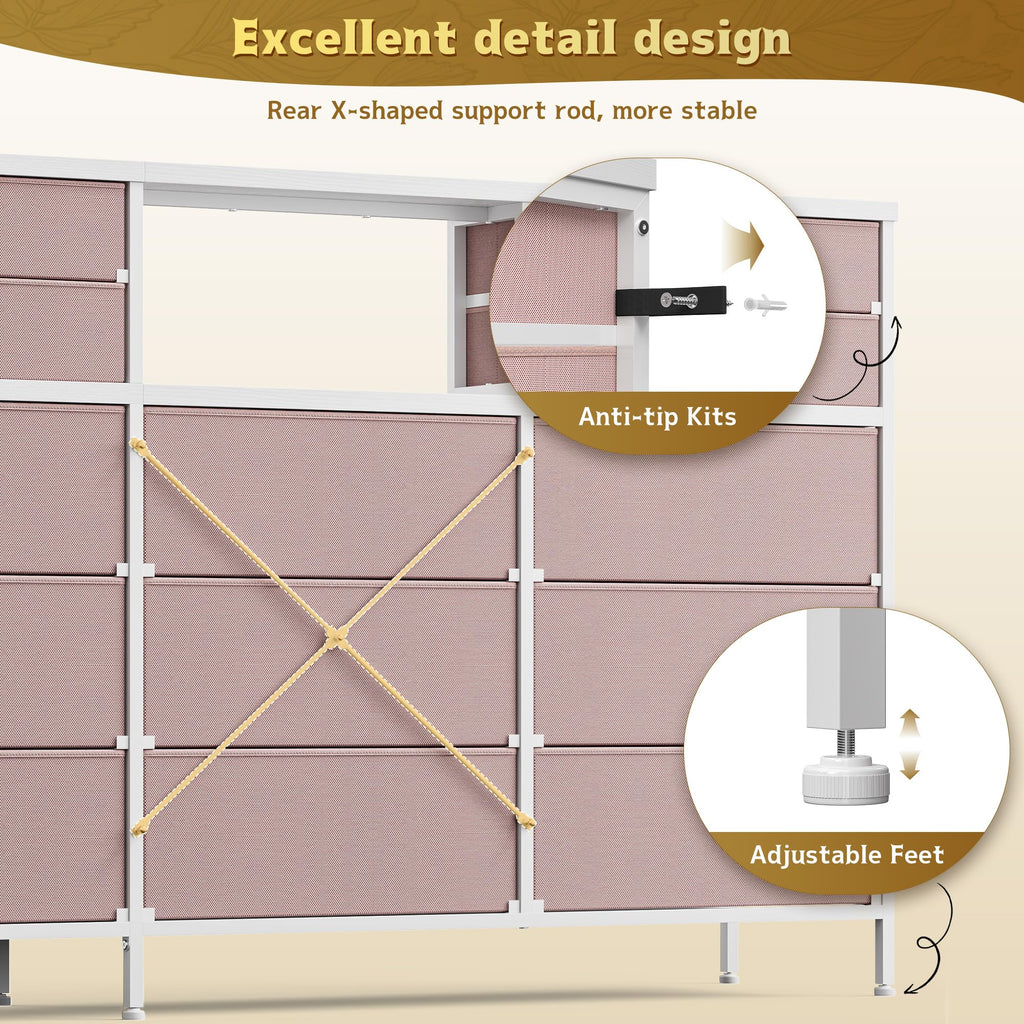 Pink 9 Fabric Drawer Dresser K308673