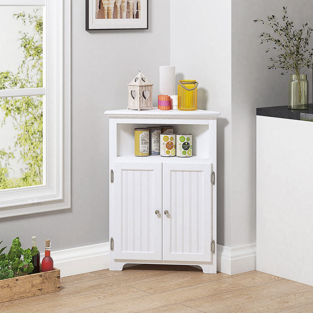 White Corner Bathroom Cabinet with Doors and Adjustable Shelf Y51843