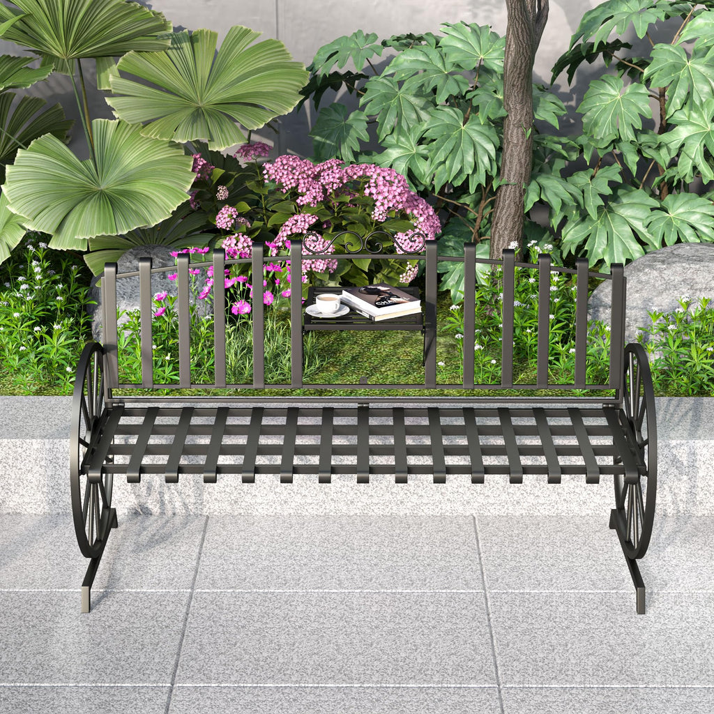 Black Outdoor Garden Bench with Built-in Table Q4302